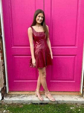 Women's Sleeveless Red Faux-Leather Fit & Flare Dress